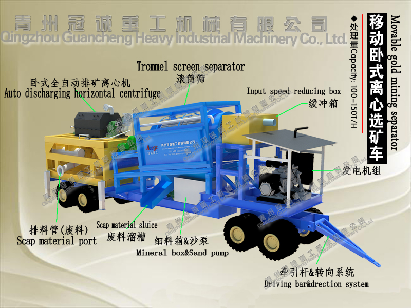 淘金船-移动淘金设备-移动卧式离心选矿车